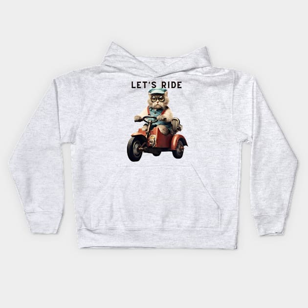 Let's Ride Retro Cat Design | Vintage Cat Lover T-Shirt Kids Hoodie by KittyStampedeCo